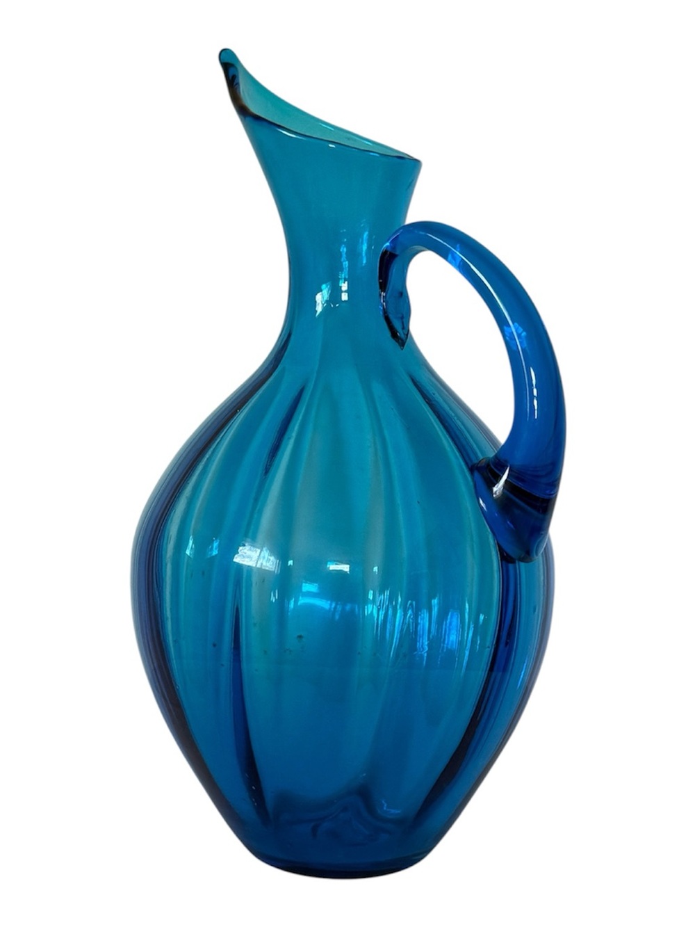 VINTAGE MCM 1950s BLENKO Glass Pitcher Vase Handblown Turquoise Blue #991